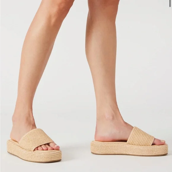 Woven Slide Platform Sandals - Beige - Picture 2 of 6